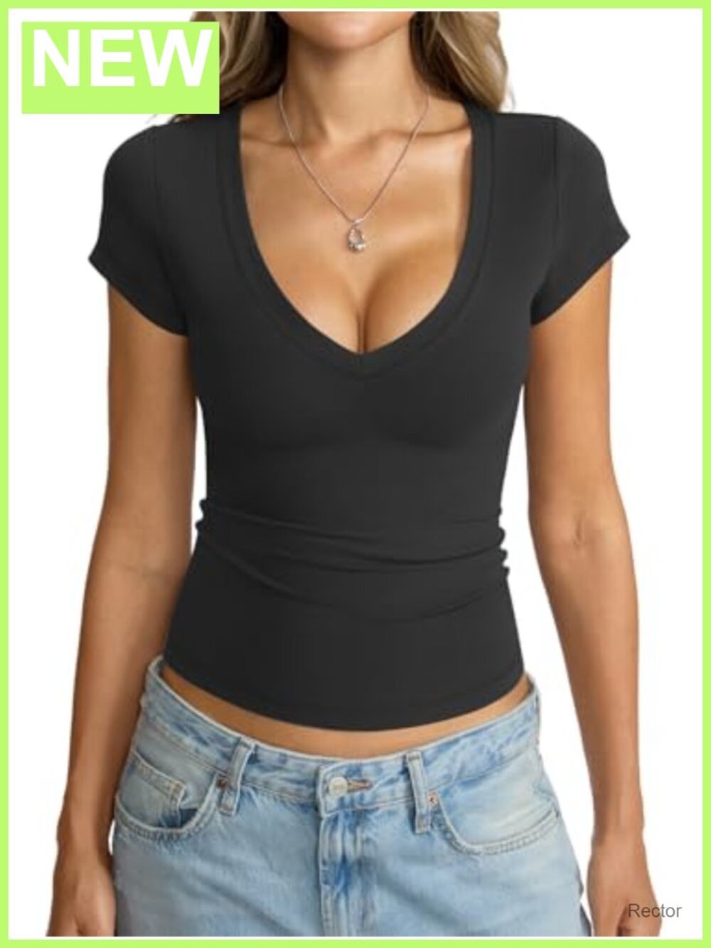 Womens Deep V Neck Short Sleeve Slim Fitted Crop Top